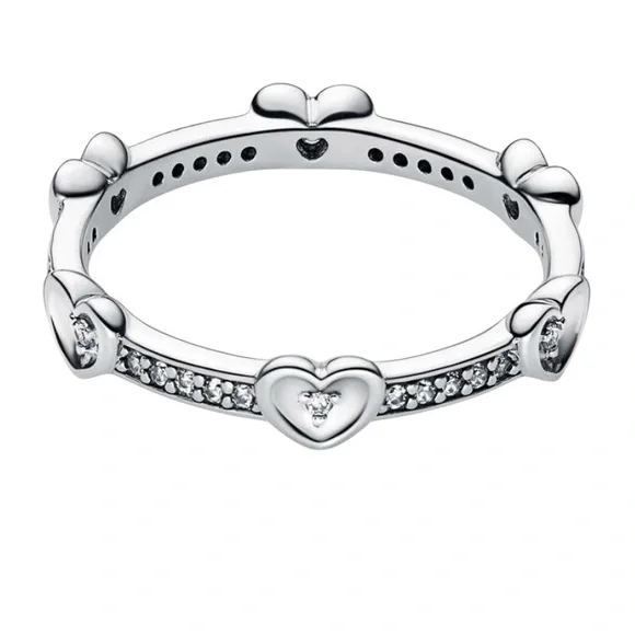 Pandora Radiant Hearts Ring Sterling Silver Sparkling Pave Love - Picture 1 of 3